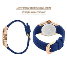 Load image into Gallery viewer, MISSFOX Women's Watches Chronograph Rose Gold Sport Watch Ladies Diamond Blue Rubber Band Xfcs Analog Female Quartz Wristwatch