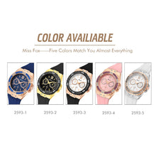 Load image into Gallery viewer, MISSFOX Women's Watches Chronograph Rose Gold Sport Watch Ladies Diamond Blue Rubber Band Xfcs Analog Female Quartz Wristwatch