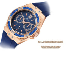 Load image into Gallery viewer, MISSFOX Women's Watches Chronograph Rose Gold Sport Watch Ladies Diamond Blue Rubber Band Xfcs Analog Female Quartz Wristwatch
