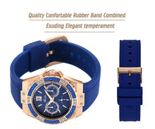 Load image into Gallery viewer, MISSFOX Women's Watches Chronograph Rose Gold Sport Watch Ladies Diamond Blue Rubber Band Xfcs Analog Female Quartz Wristwatch
