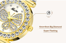 Load image into Gallery viewer, MISSFOX Butterfly Women Watches Luxury Brand Big Diamond 18K Gold Watch Waterproof Special Bracelet Expensive Ladies Wrist Watch

