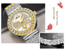 Load image into Gallery viewer, MISSFOX Butterfly Women Watches Luxury Brand Big Diamond 18K Gold Watch Waterproof Special Bracelet Expensive Ladies Wrist Watch
