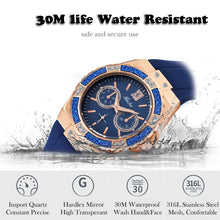 Load image into Gallery viewer, MISSFOX Women's Watches Chronograph Rose Gold Sport Watch Ladies Diamond Blue Rubber Band Xfcs Analog Female Quartz Wristwatch
