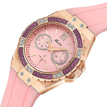 Load image into Gallery viewer, MISSFOX Women's Watches Chronograph Rose Gold Sport Watch Ladies Diamond Blue Rubber Band Xfcs Analog Female Quartz Wristwatch
