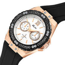 Load image into Gallery viewer, MISSFOX Women's Watches Chronograph Rose Gold Sport Watch Ladies Diamond Blue Rubber Band Xfcs Analog Female Quartz Wristwatch
