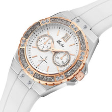 Load image into Gallery viewer, MISSFOX Women's Watches Chronograph Rose Gold Sport Watch Ladies Diamond Blue Rubber Band Xfcs Analog Female Quartz Wristwatch
